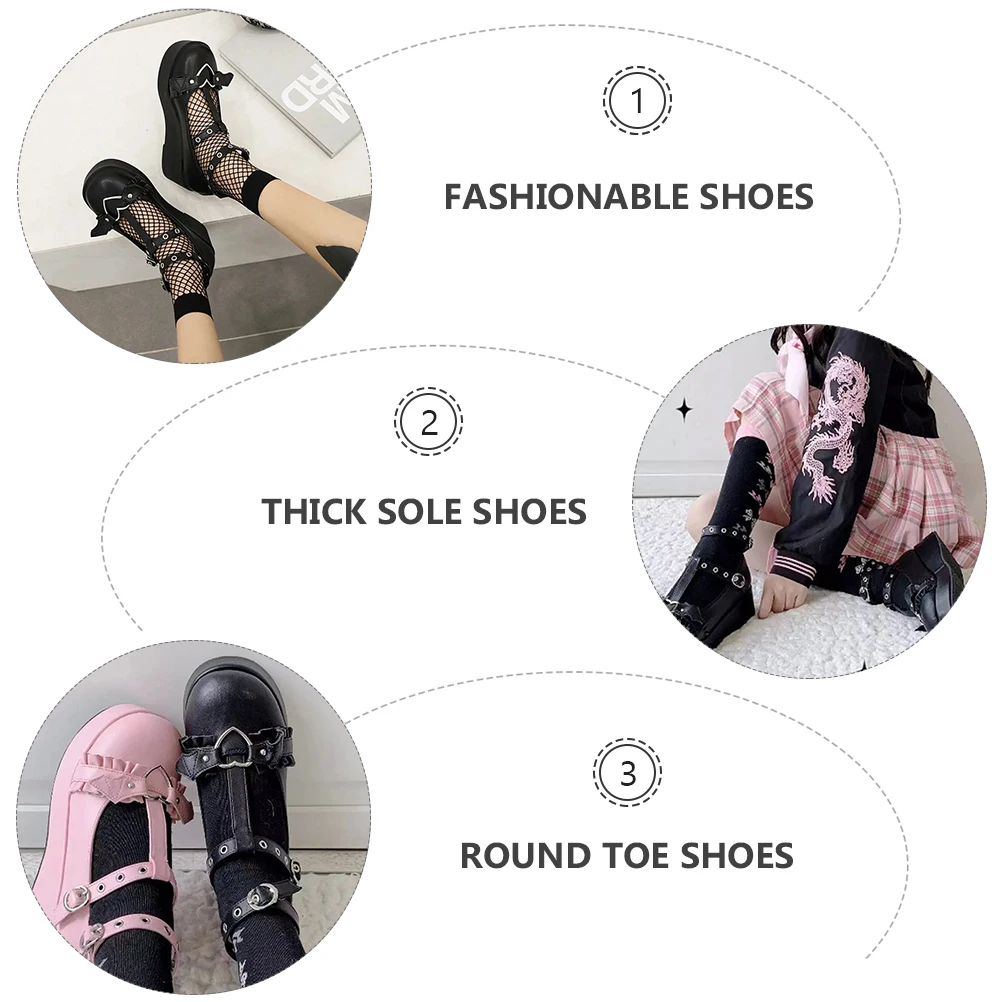 

1 Pair Stylish Pu Thick Sole Round Toe Women Footwear Slope Heel Mary Shoes Sweet Japanese Style For Party Festival