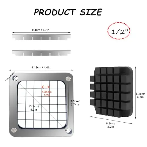 Replace Stainless Steel Blades for Potato Cutter Dicer Manual Vegetable Chopper Black 1/2\'\' 3/8\'\' 1/4\'\' 8-Wedge