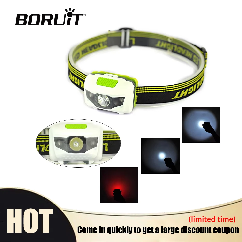 

BORUiT Mini LED Headlamp Waterproof Portable Work Headlight Powered by AAA Battery for Camping Fishing Hunting Outdoor Night Use