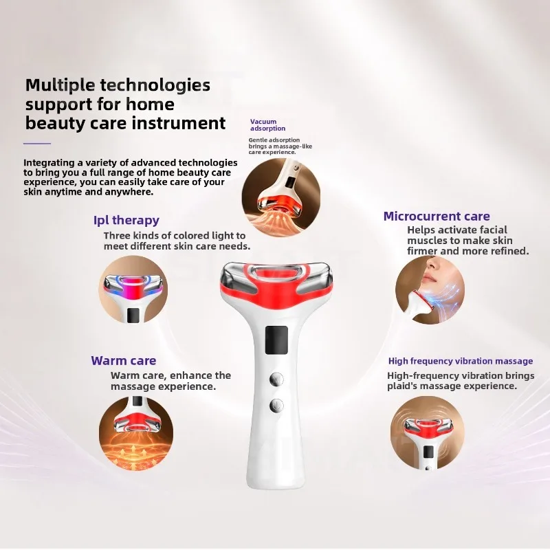 Household Vacuum Suction Beauty Massager, EMS Microcurrent Face Neck Device, Hot Compress & Color Light Skin Care Instrument
