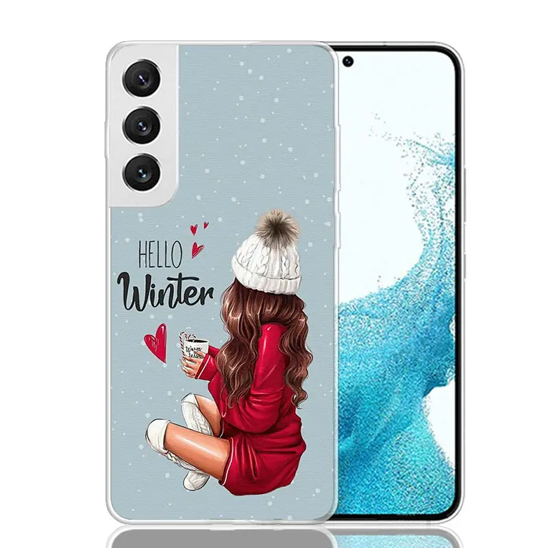 Christmas Art Girls Coffee Phone Case For Samsung Galaxy S24 S23 S22 S21 FE S20 Ultra S10 Plus S10E S9 S8 + Art Customized Coque