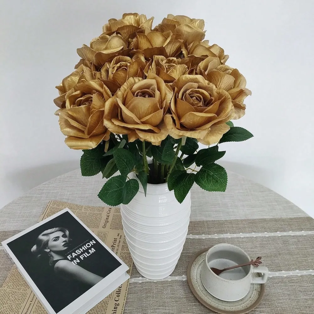 

12 Pcs Blush Pink Artificial Roses, 4'' Flower Diameter, Artificial Roses With Stems For Wedding Arrangement, Centerpieces