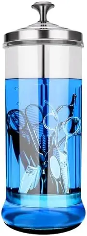 

37 Oz Glass Disinfectant Jar with Strainer Tray for Nail & Barber Tools
