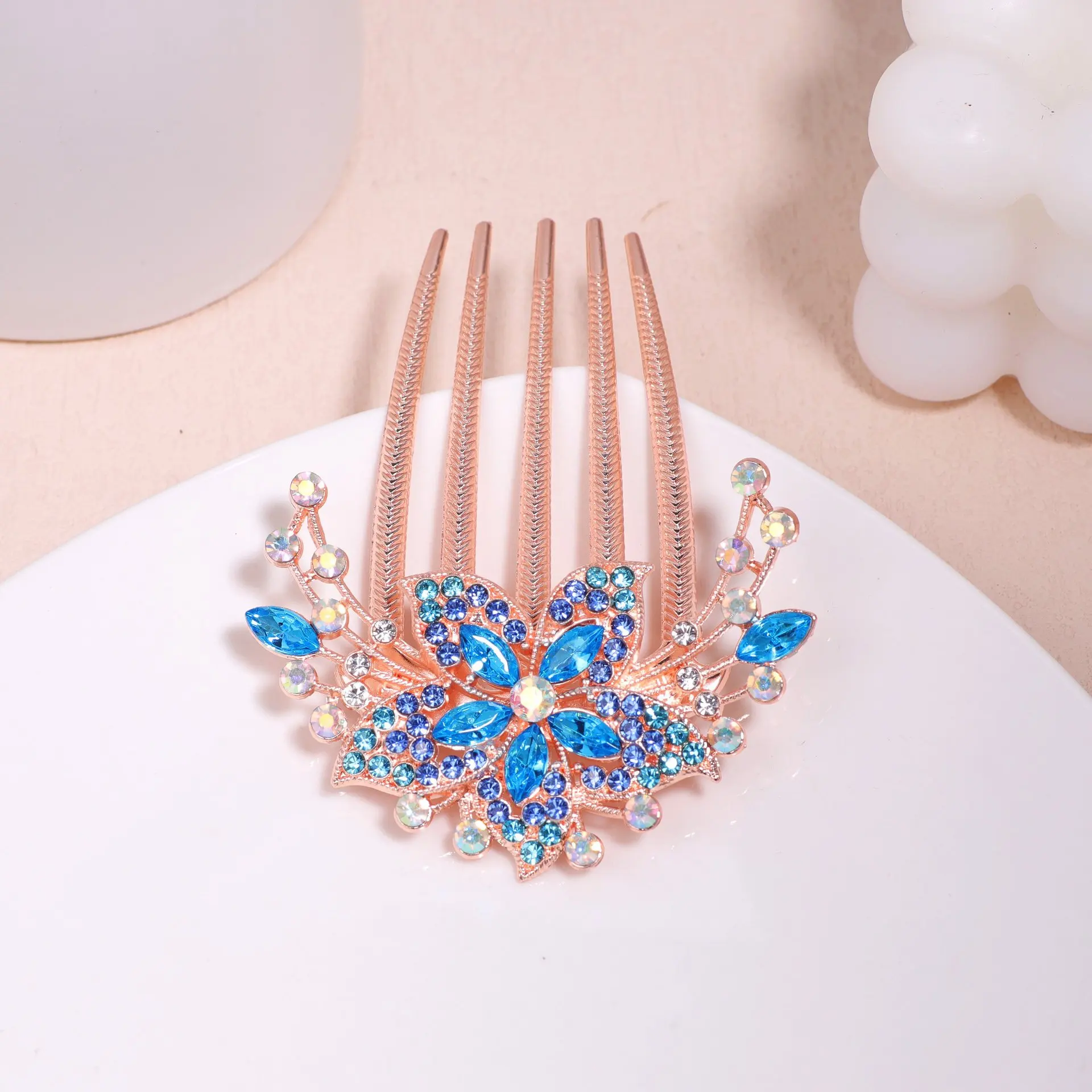 Alloy Color Rhinestone comb Korean version of the new style hair ornaments crystal five-tooth comb pin pony plate hair fork