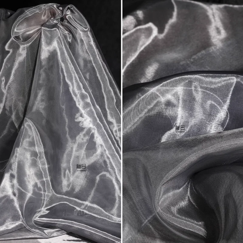 Silver Double-sided Glossy Hard Mesh Fabric Organza Diy Wedding Dress Performance Clothing Designer for Sewing Material Cloth