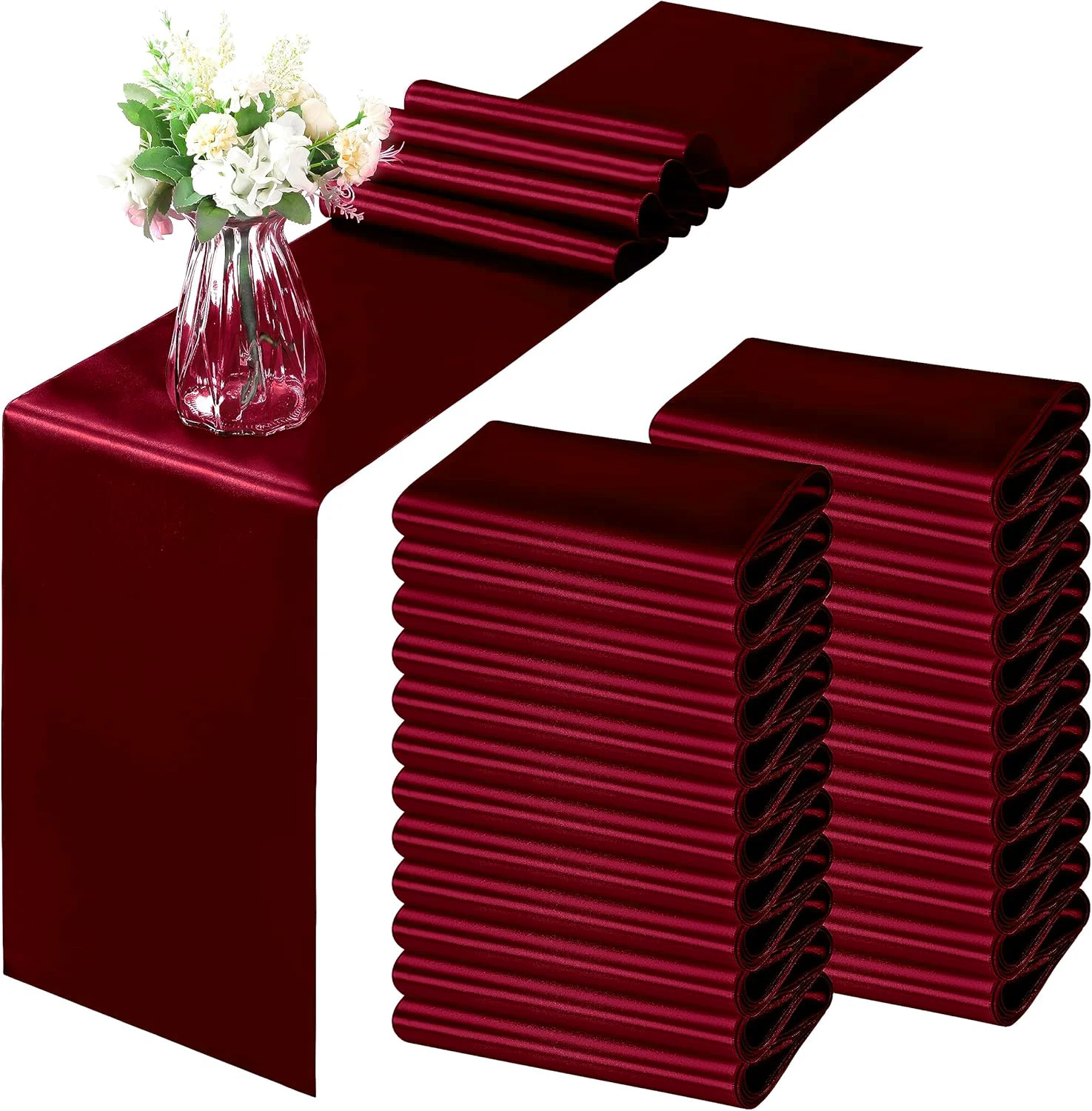 24Pack Burgundy Soft Satin Table Runner 12 X 108 Inch Long Smooth  Solid Color for Wedding Banquet  Birthday Party Decoration