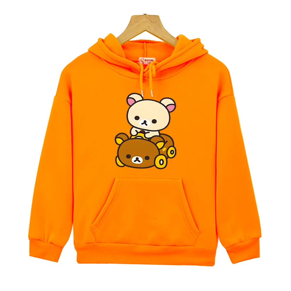 Rilakkuma Bear Cartoon Print Hoodies Girls Cute Animals Pattern Pink Sweatshirts Boys Clothes Kids Costumes Children Sudadera