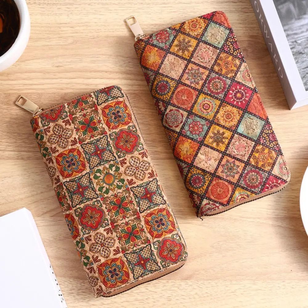 Bohemian Style Women\'s Wallet Retro Advanced Wallet with Wood Grain Portable Geometry Multiple Card Slots Card Holder Coin Purse