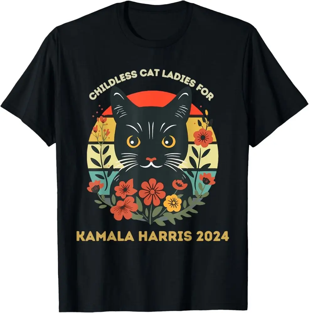 Vintage Childless Cat Ladies For Kamala Harris 2024 Election T-Shirt, Size S-5XL High Quality 100%Cotton Short Sleeve