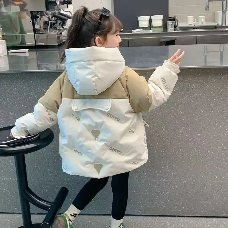 

Girls' Down Jacket 2025 New Fashionable Winter Medium and Large Children's Thick Color blocked Coat Girls' Cotton Jacket Top