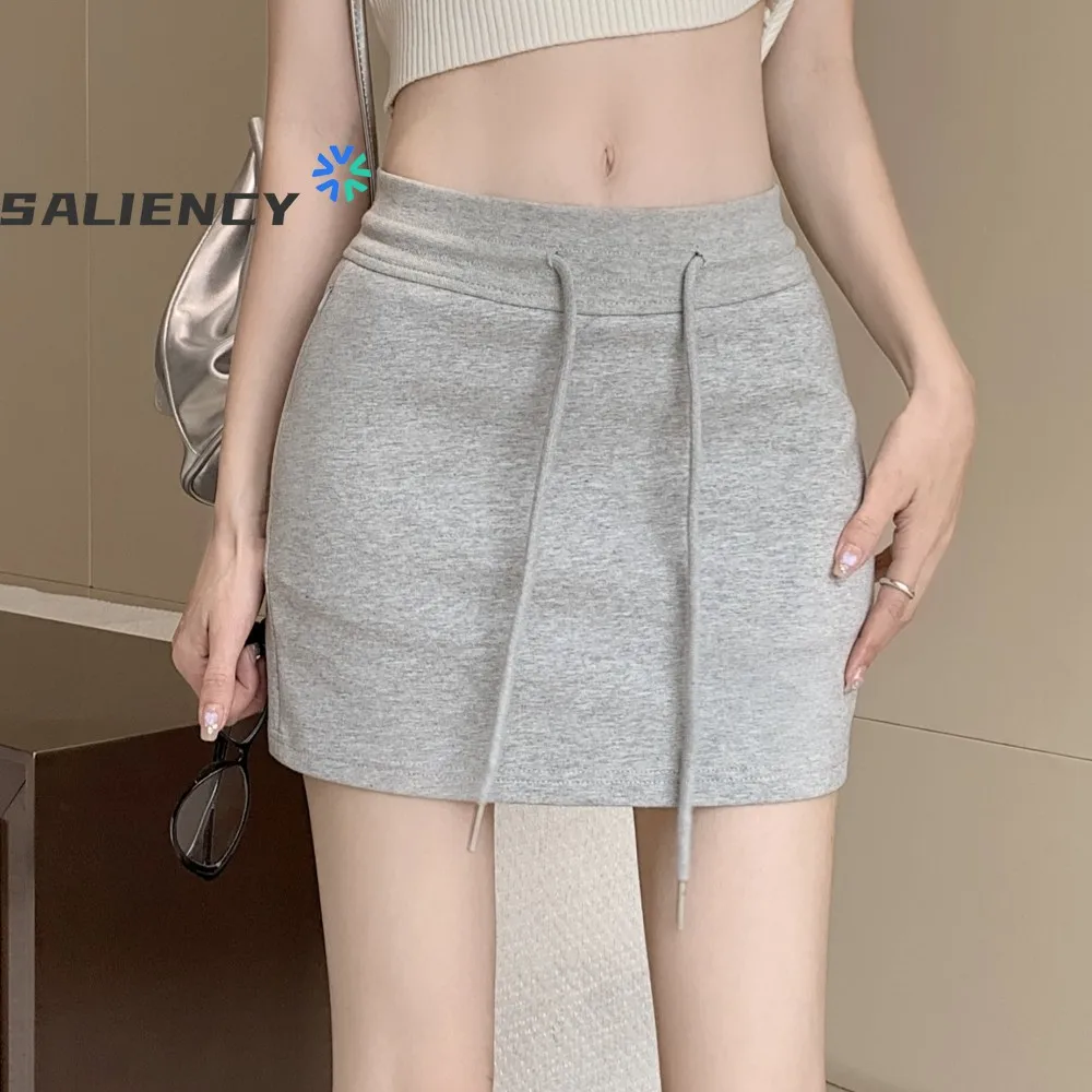 

Drawstring Sports White Short Skirt 2023 Summer New Girls High Waist Versatile Package Hip A-line Half-body Skirt Autumn