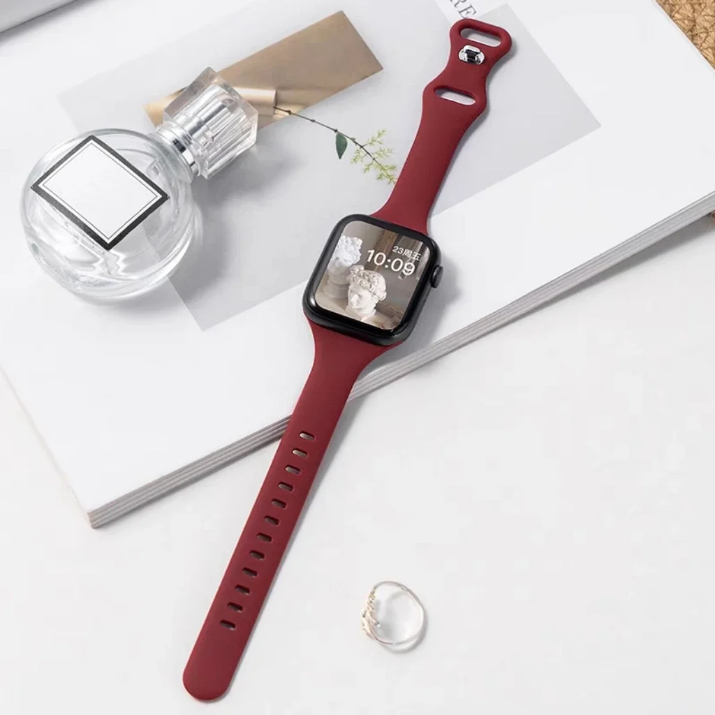 Красивая тонкая силиконовая петля для Apple Watch ремешок женский 10/9/7/38 мм 40 мм 41 мм 42 мм 44 мм 45 мм 46 мм ремешок