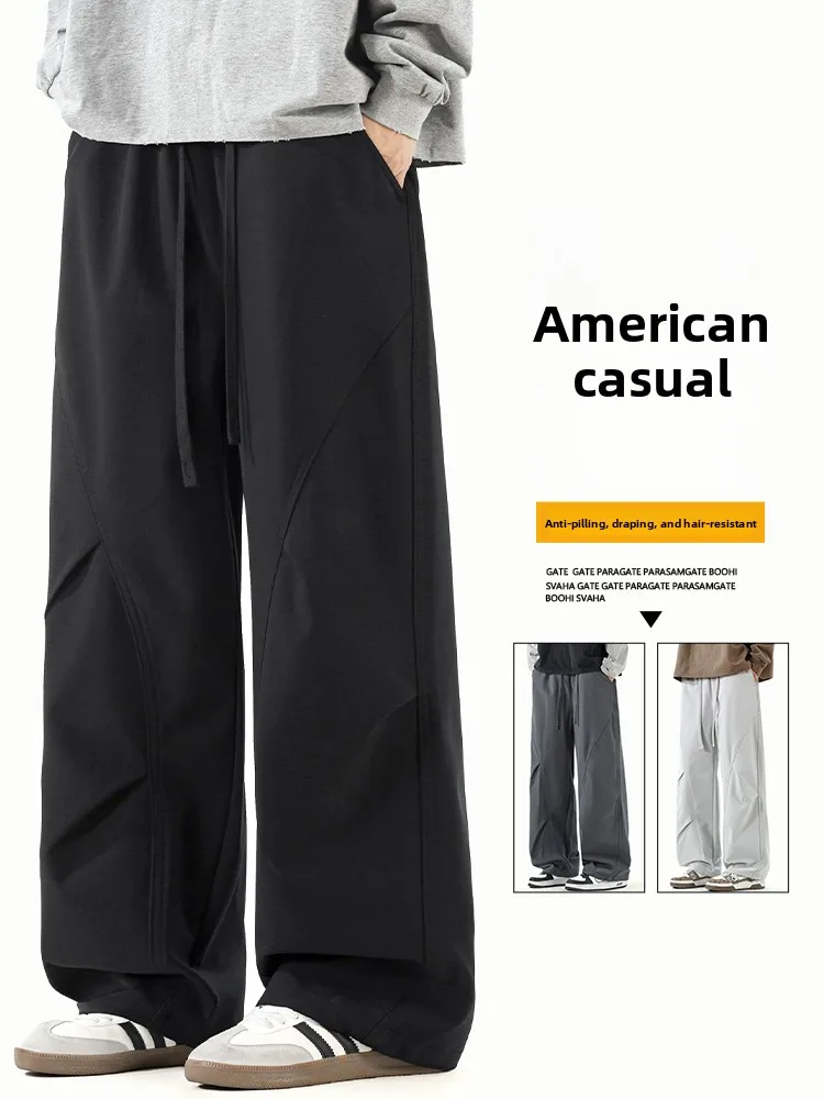 

Мужские винтажные повседневные брюки American Sle, свободные прямые спортивные брюки с широкими штанинами, модные универсальные, осенняя новинка...