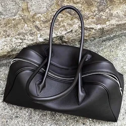 Genuine Leather Bowling Bags For Women Luxury Designer Handbags And Purses 2025 New In Cowhide Lychee Texture Underarm Shoulder