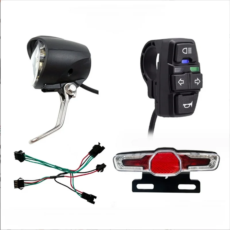 Lithium Battery Bicycle Modification Accessory Light Group Front Lamp QD139 with Horn+Taillight with Turn Signal+ DK336 Switch