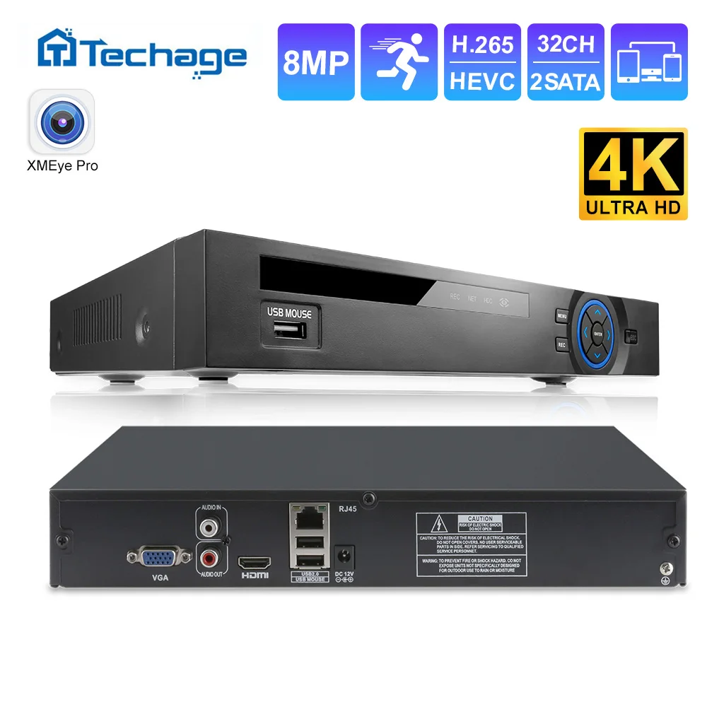 Techage H.265 32CH 4K 5MP CCTV NVR DVR Network Surveillance Video Recorder For IP Camera XMEYE P2P Cloud 24/7 Max 8MP Output P2P