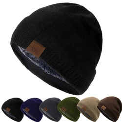 Unisex URGENTMAN Labal Winter Hats Solid Color Knitted Hats For Men And Women Beanie Cap Outdoor Add Fur Lining Warm Sports Hats