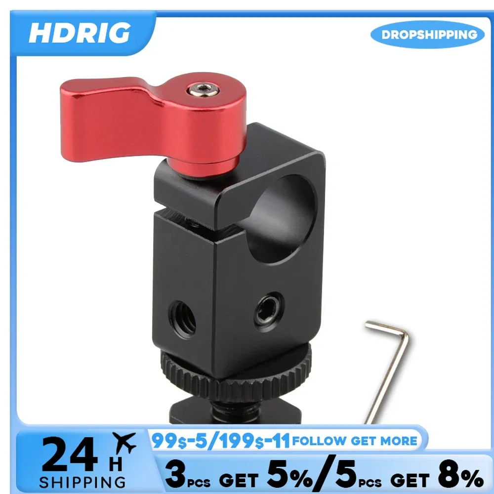 HDRIG Single Rod Clamp with Hot Shoe Mount-0875 For Camera 15mm Rail Support System