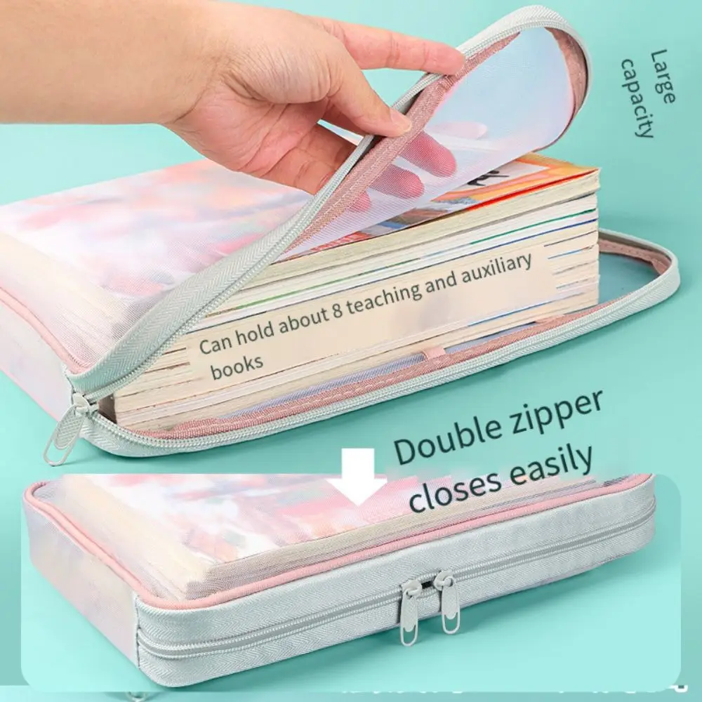 Large Capacity Test Paper Storage Bag Zipper Mesh File Folder Bag Transparent Durable Stationery Organizer Pouch