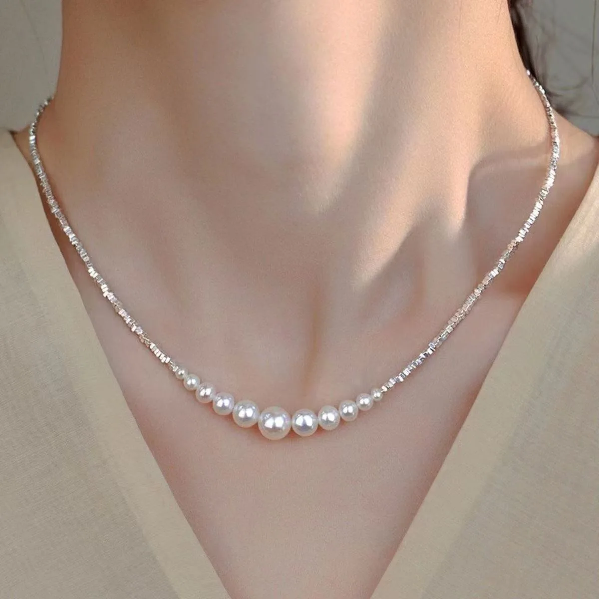 Stainless Steel Short Pearl Necklaces,  Layered Necklace Women, Minimalism Style Jewelry Accessories Collar Chain