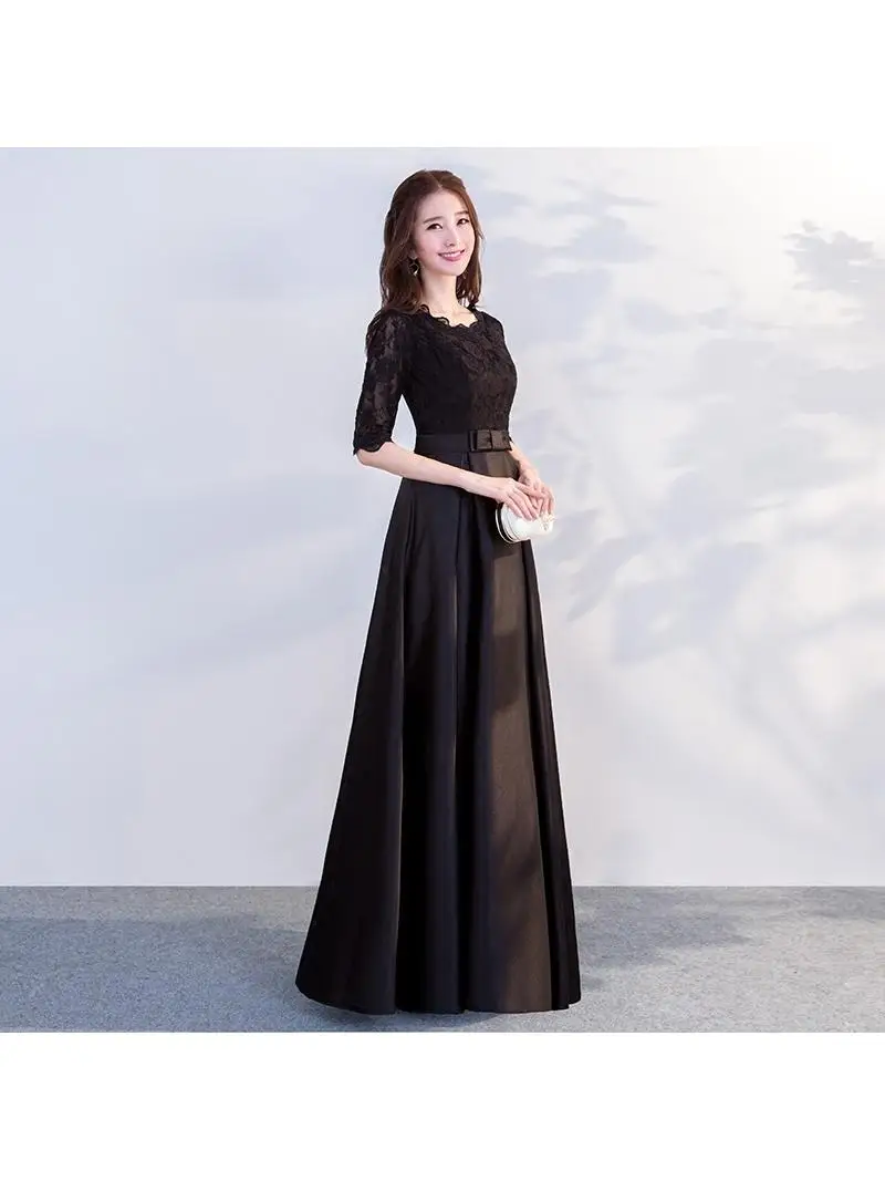 

Ele Long Sve Evening Gown 2025 New Sle Spring Slimming Bla Dr for Cany Annual Meeting High Waist Polyester F...
