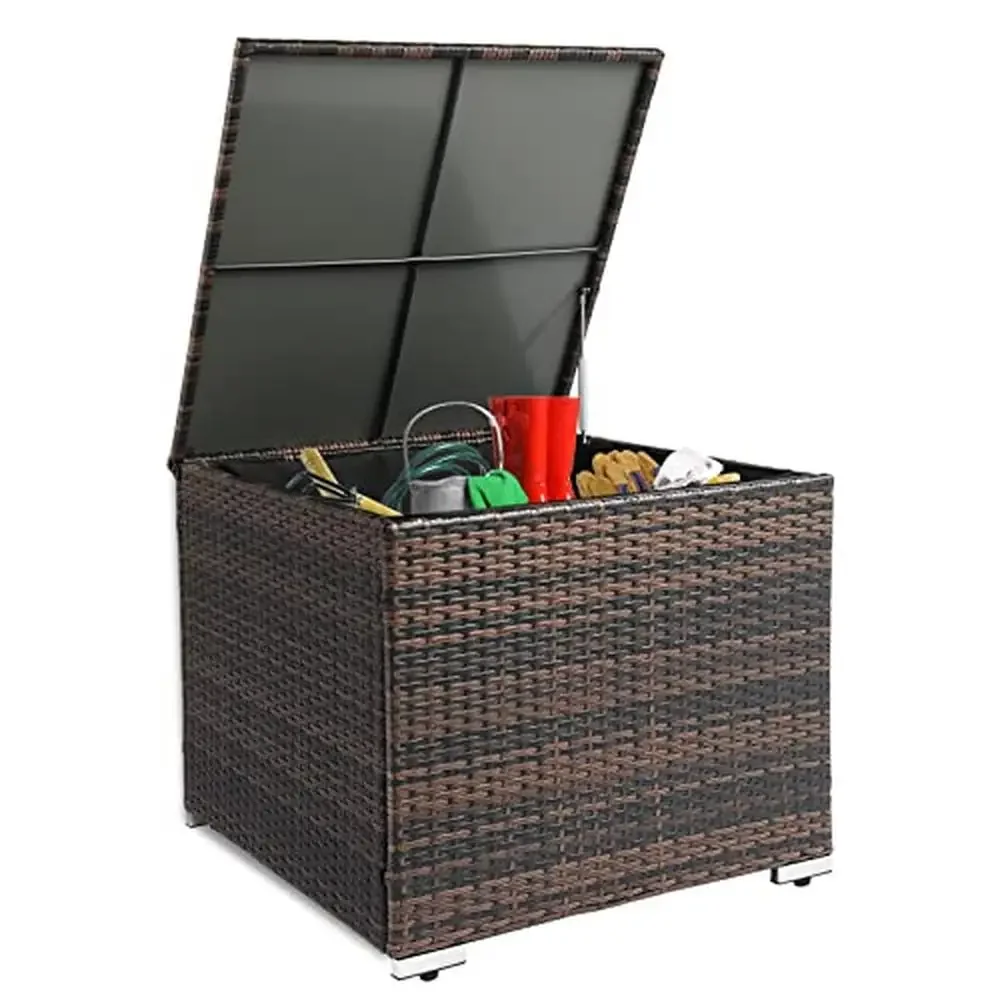 Wicker Patio Storage Box All Weather 67 Gallon Deck Organizer Durable Steel Frame Large Capacity Easy Assembly 28