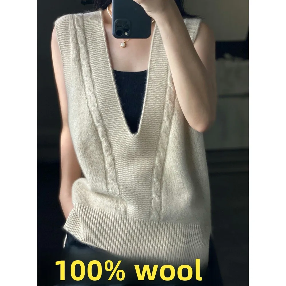 

Women's Knitted Woolen Vest Top V-Ne Pullover Faionable Versatile Korean Sle Outerwear Small oulder Pad