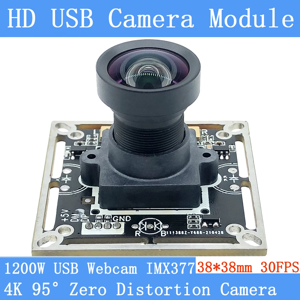 

4K No Distortion USB Webcam Mini IMX377 30FPS 1200W USB Camera Module For Windows Linux Android Support Audio 38mm*38mm