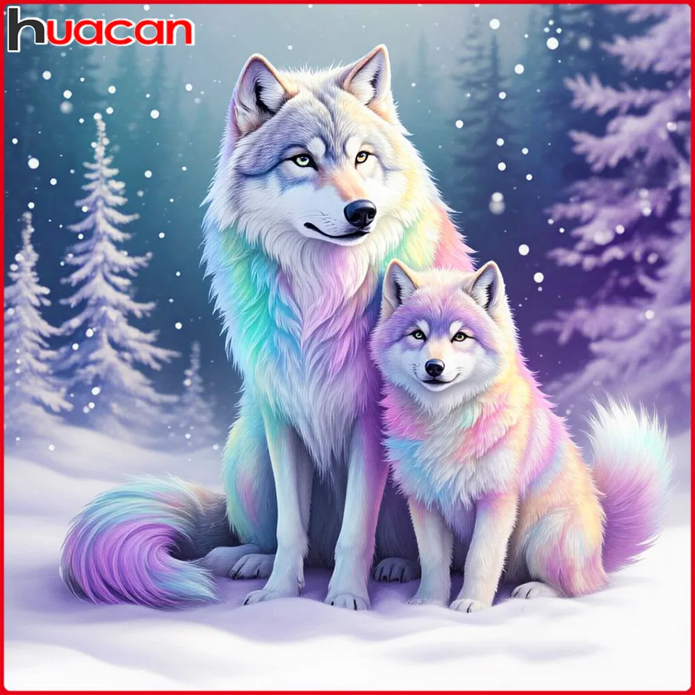Huacan Volldiamantgemälde Wolf Winter Diamant Mosaik Tierlandschaft Kunst Bastelset