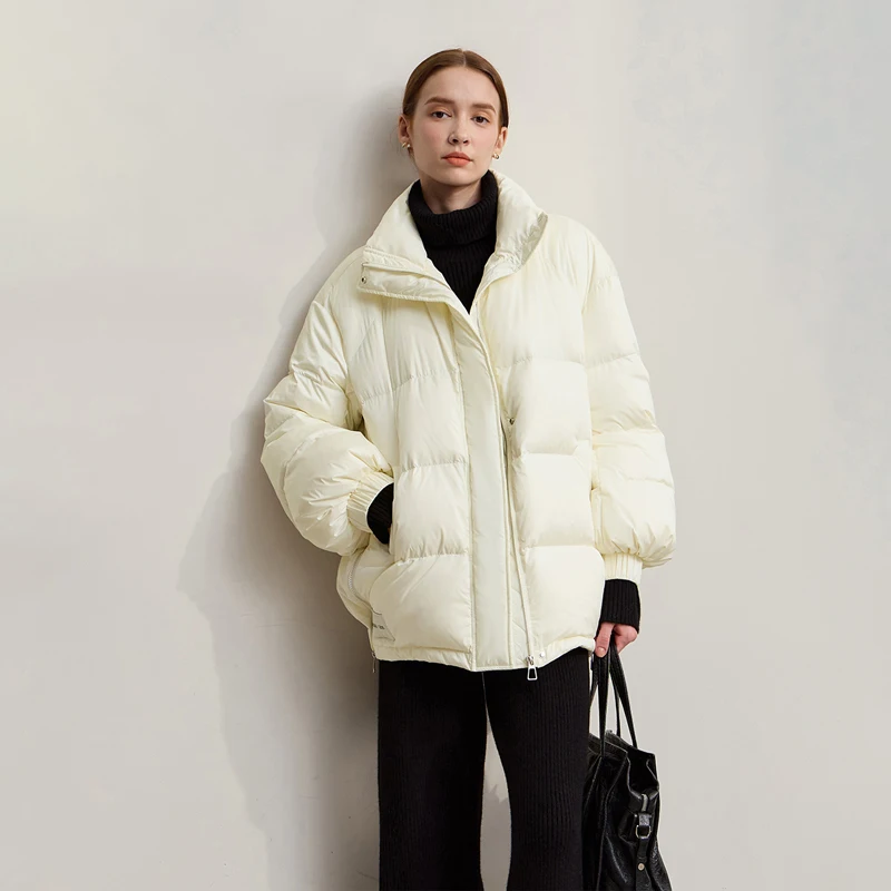 Amii donsjassen 2025, winter nieuwe warme coltrui, schoudermouwen, losse top, effen, veelzijdige lange donsjassen voor dames 12544132