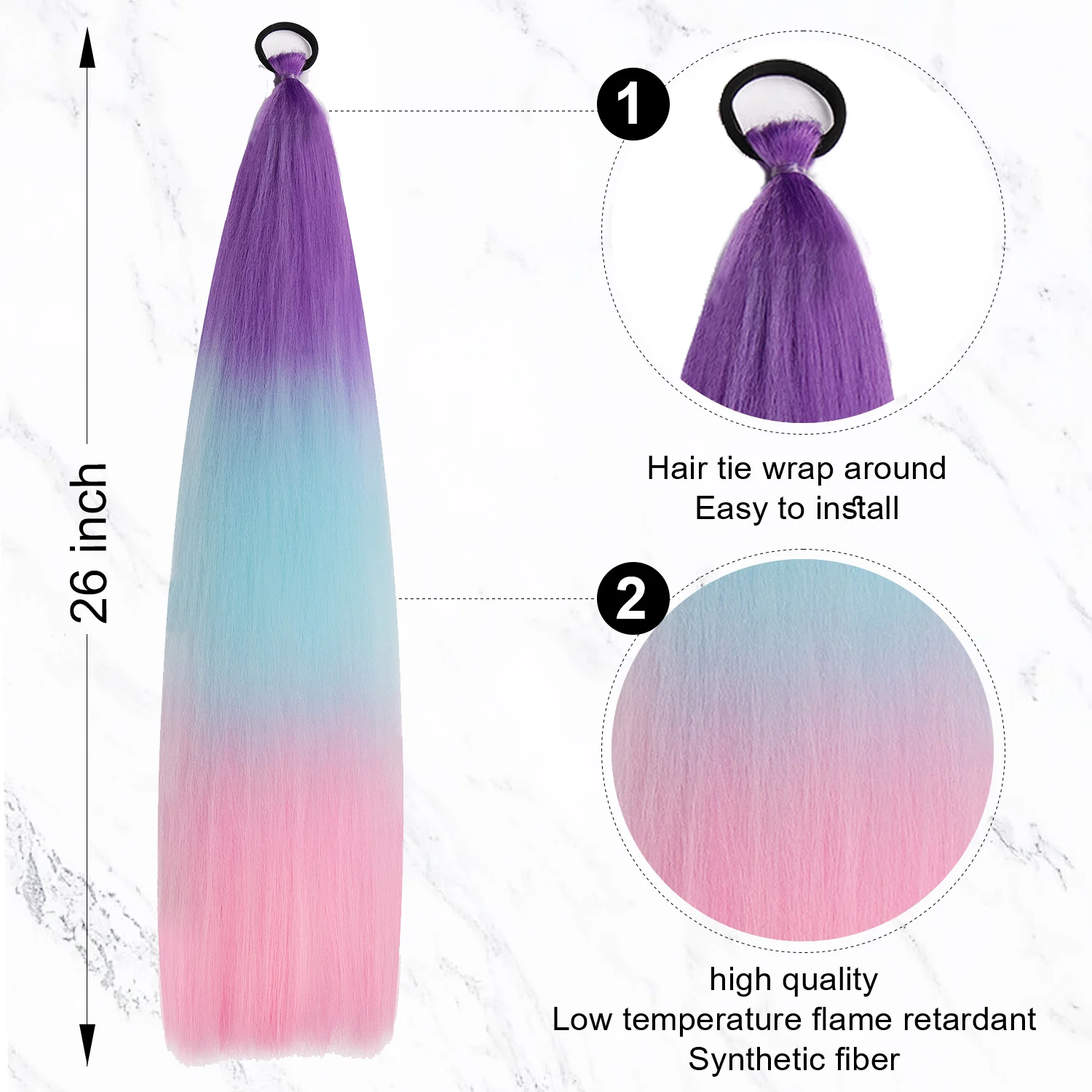 2pcs Braid Ponytail Extension with Elastic Tie Straight Sleek Wrap Around Braid Hair Extensions Synthetic Ponytail Natural Soft