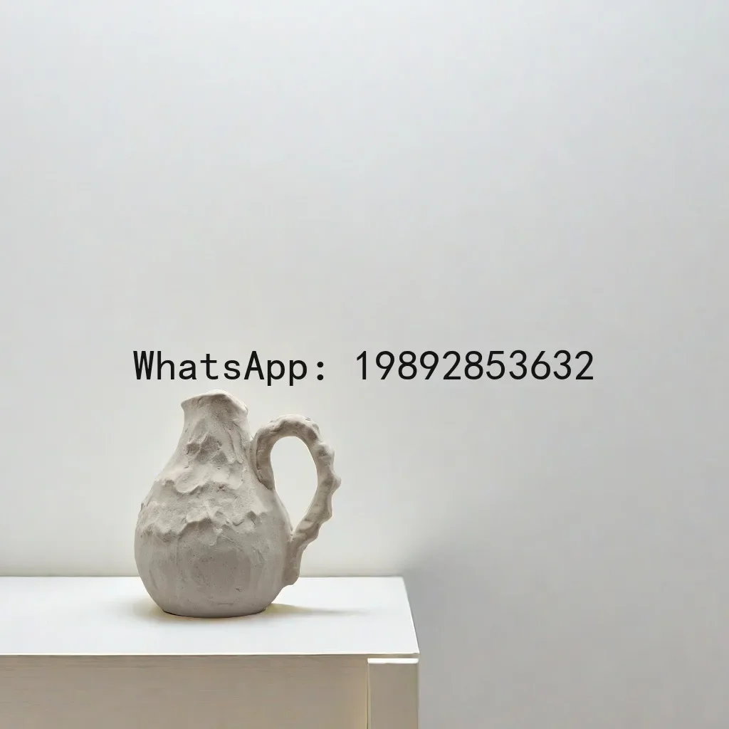 

a17Ceramic Vase Irregular Grain Handmade Kettle Flower Vase Floral Arrangement Accessories Crude Pottery Home Decoration