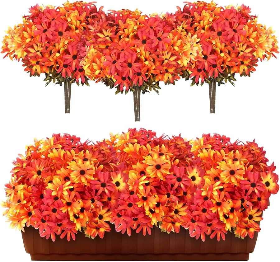 

12 Pcs Artificial Fall Flowers for Decoration Bright Faux Mums for Outdoor Planters UV Resistant Gerbera Daisy Chrysanthemum Flo