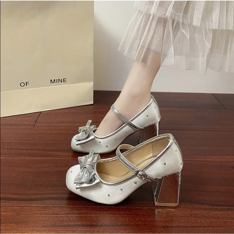 2026Lolita Style  Janes High Heels with Bow Knot Design Women's Footwear Increases Ideal for Summer Spring Autumn