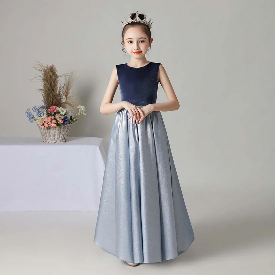 YZYmanualroom Flower Girl Dress Junior Bridesmaid Dress Sleeveless Velvet Satin Wedding Pageant Gown for Birthday Party 4-15T