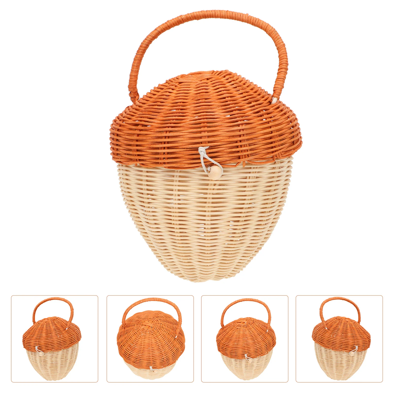 

Rattan Clutch Bag Handmade Woven Basket Storage Decorative Photo Prop Acorn Shaped Gift Travel Beach Shopping