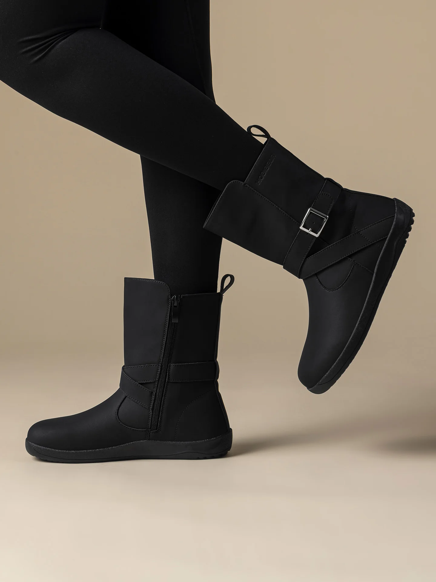 HOBIBEAR Weit geschnittene Barfußstiefel für Damen, Kunstleder, mittelhohe Knöchelstiefel, Zero Drop, seitlicher Reißverschluss, leichte Wanderschuhe – Detail 2