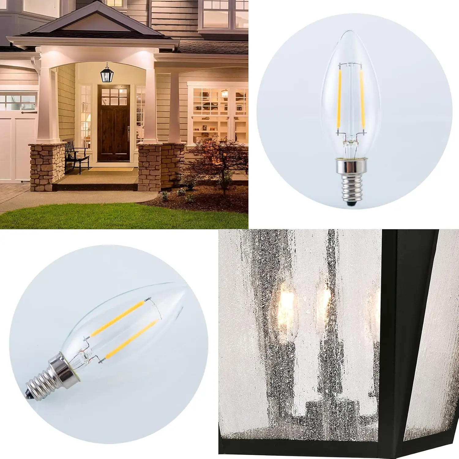 C35 Candle Led Filament Bulb E14 European Base 2W LED Candelabra Light Bulb 2700K Warm White Chandelier Pendant Replacement Bulb