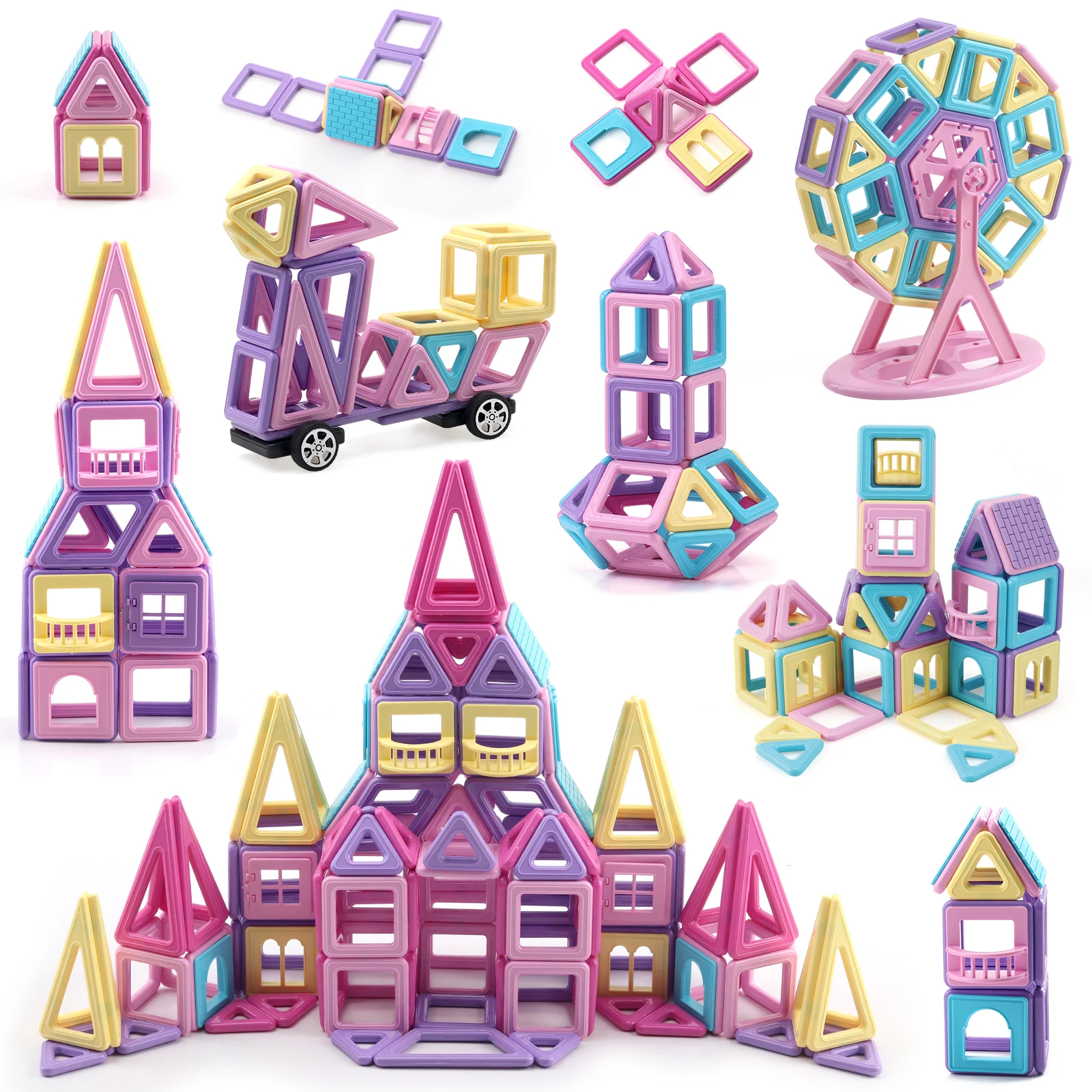 

165Pcs Magnetic Tiles 3D Educational Magnetic Building Blocks Toys Set Mini Building Toys for Boys & Girls Birthday Gifts
