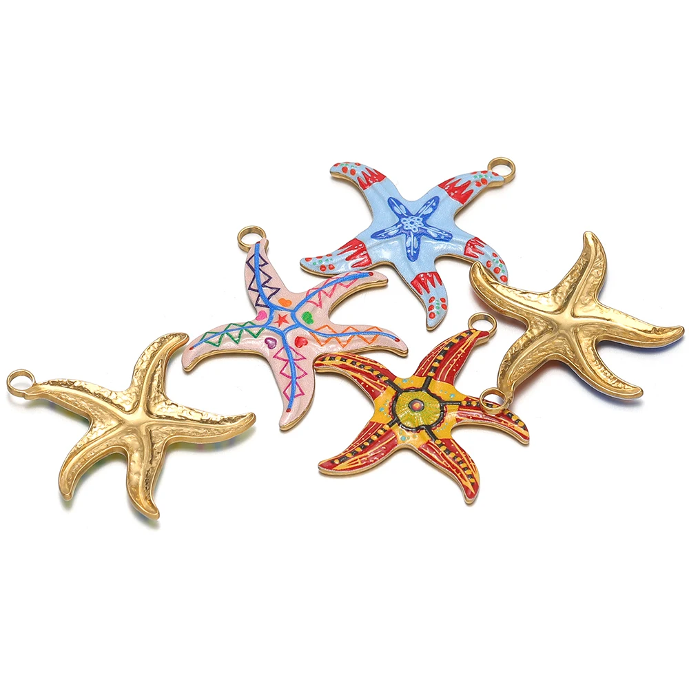 4pcs Stainless Steel Enamel Starfish Pendant for DIY Summer Beach Jewelry Necklace Charms Making Kids Bracelet Earrings Findings