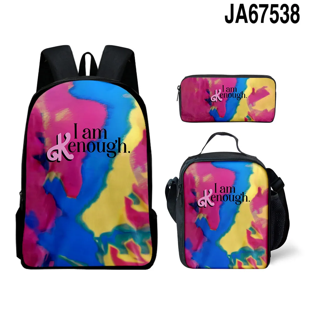 

I Am Kenough Schoolbag 3D print Tie-dye Colorful Backpack Lunch Bag Croddbody Bag Pen Case 3pcs/set Women Men Outdoor Backpack