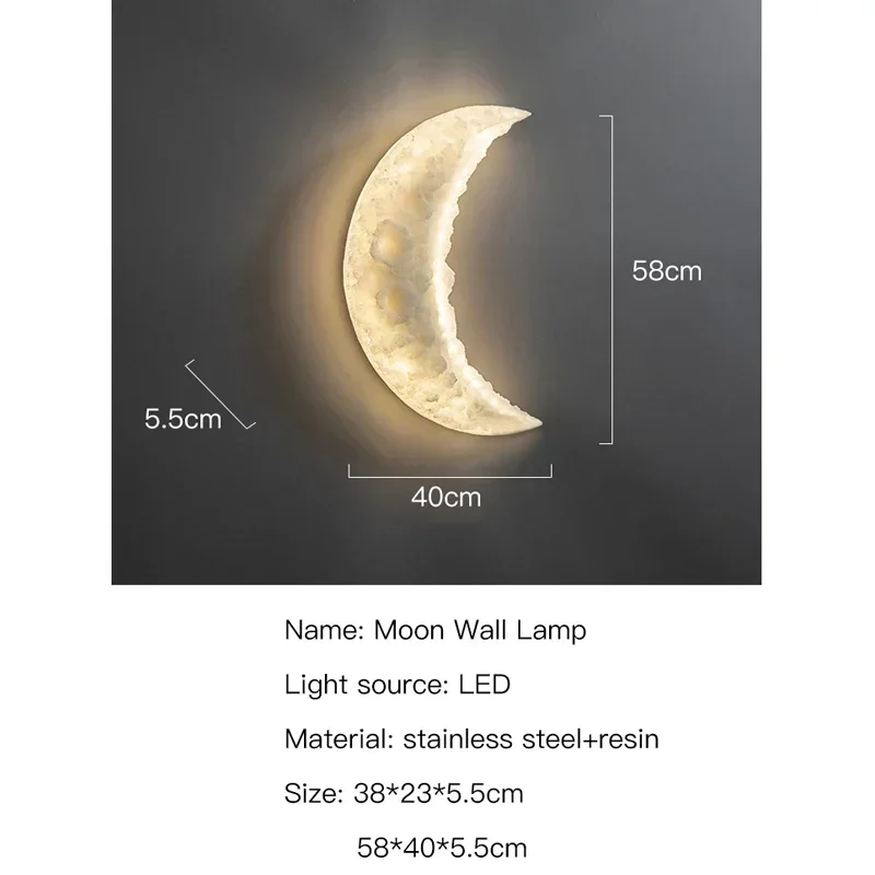 Applique murale LED d'art de lune romantique nordique, décor de chevet de chambre à coucher, lumière de seconde, éclairage d'allée moderne, décor de pièce