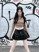 Women's Black Gothic A-line Pleated Leather Skirt Y2k Mini Shorts Skirts Harajuku Korean Emo Skirt 2000s Vintage Clothes Summer - Image 2
