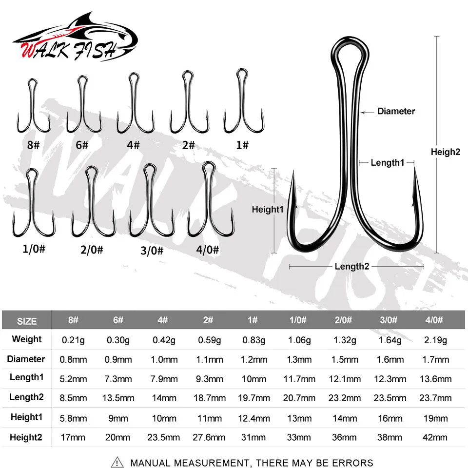 WALK FISH 50PCS Long Shank Double Hook Weedless Fishing hook Fly Tying Duple Hook for Jig Bass Fish Hook fishing For Soft Lure