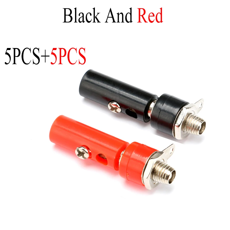 10Pair 4mm Banana Socket Terminal Connector Adapter Red Black Banana Plug Male and Female Silver To Insert Connector Banana Pin