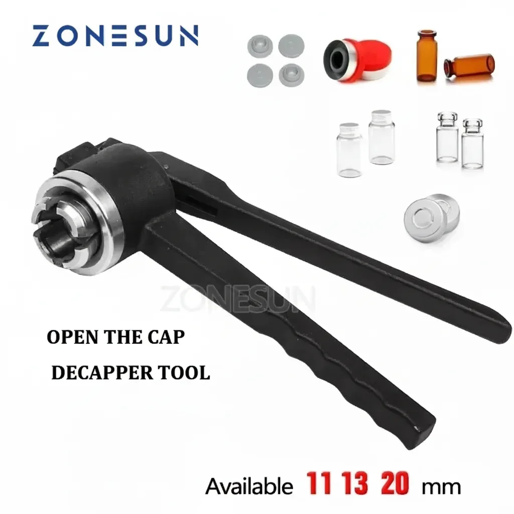 أداة فك التشفير اليدوية من ZONESUN لإزالة أغطية الألومنيوم على قوارير 11/13/20 مم والزجاجات الزجاجية
