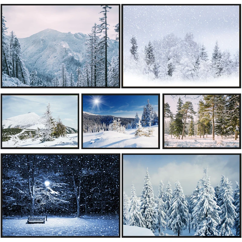 Landscape Snow Scene Prints Winter Christmas – Canvas Frameless for Living Room Home Wall Decor
