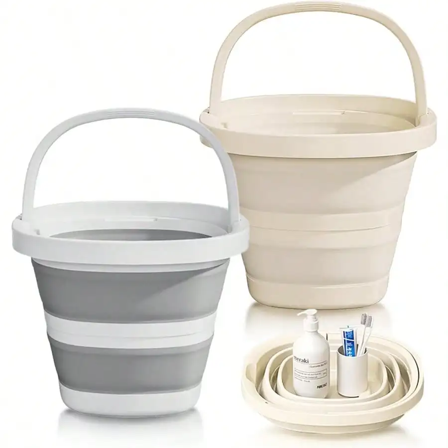 

2-Pack Collapsible Buckets (2.6 Gallon/10L) - Foldable Rectangular Design With Handles, Space-Saving For RV, Camping, Car Wash, Fishing & Cleaning - Durable, Portable & Multi-Purpose