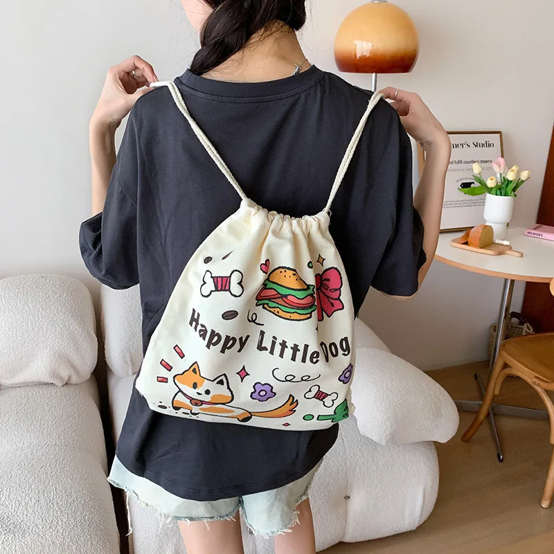 Canvas Bag for Women 25 New Model, Multi-Purpose Drawstring Pocket Large Capacity Canvas Bag Backpack Cute and Simple Cloth Bag