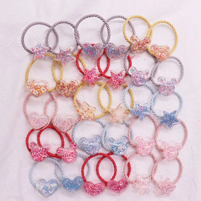 2Pcs/Set Resin Children\'s Elastic Bands For Girl Headband Kid Ponytail Holder Scrunchie Colorful Love Rubber Bands For Baby Hair